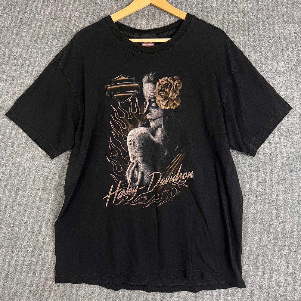 Vintage Harley Davidson T-Shirt Mens XL Black Fair Day of the Dead Sugar Skull